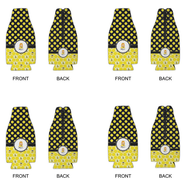 Honeycomb, Bees & Polka Dots Zipper Bottle Cooler - Set of 4 - APPROVAL