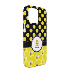 Honeycomb, Bees & Polka Dots iPhone Case - Plastic - iPhone 13 Pro (Personalized)
