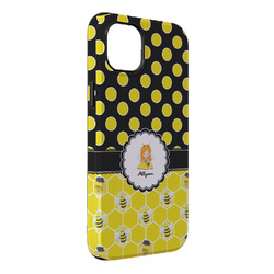 Honeycomb, Bees & Polka Dots iPhone Case - Rubber Lined - iPhone 14 Plus (Personalized)