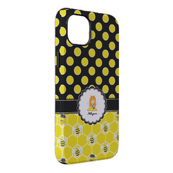 Honeycomb, Bees & Polka Dots iPhone Case - Rubber Lined - iPhone 14 Pro Max (Personalized)