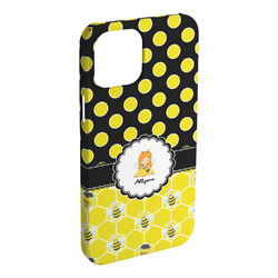 Honeycomb, Bees & Polka Dots iPhone Case - Plastic - iPhone 15 Plus (Personalized)