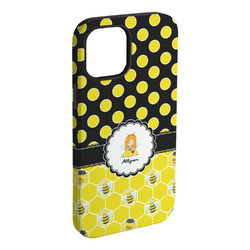 Honeycomb, Bees & Polka Dots iPhone Case - Rubber Lined - iPhone 15 Plus (Personalized)