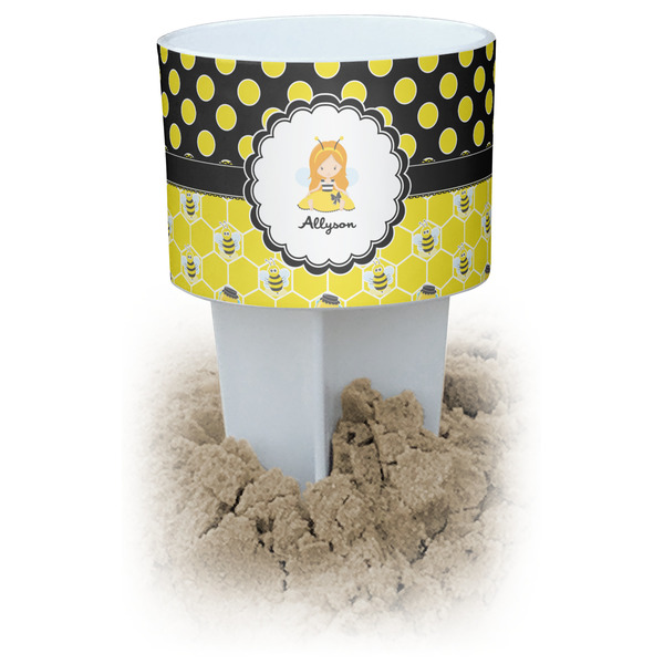 Custom Honeycomb, Bees & Polka Dots White Beach Spiker Drink Holder (Personalized)