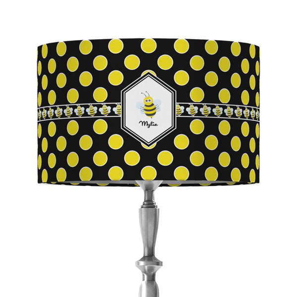 Bee & Polka Dots 12" Drum Lampshade - ON STAND (Fabric)