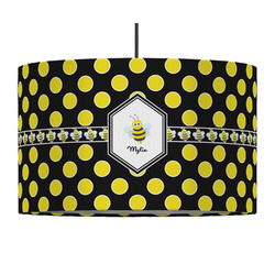 Bee & Polka Dots 12" Drum Pendant Lamp - Fabric (Personalized)