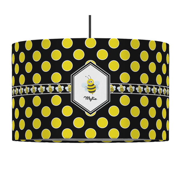 Custom Bee & Polka Dots 12" Drum Pendant Lamp - Fabric (Personalized)