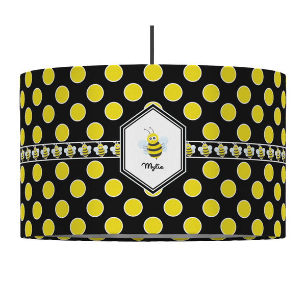 Bee & Polka Dots 12" Drum Lampshade - PENDANT (Fabric)