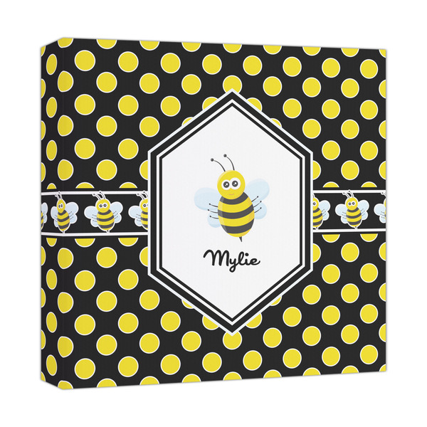 Custom Bee & Polka Dots Canvas Print - 12x12 (Personalized)