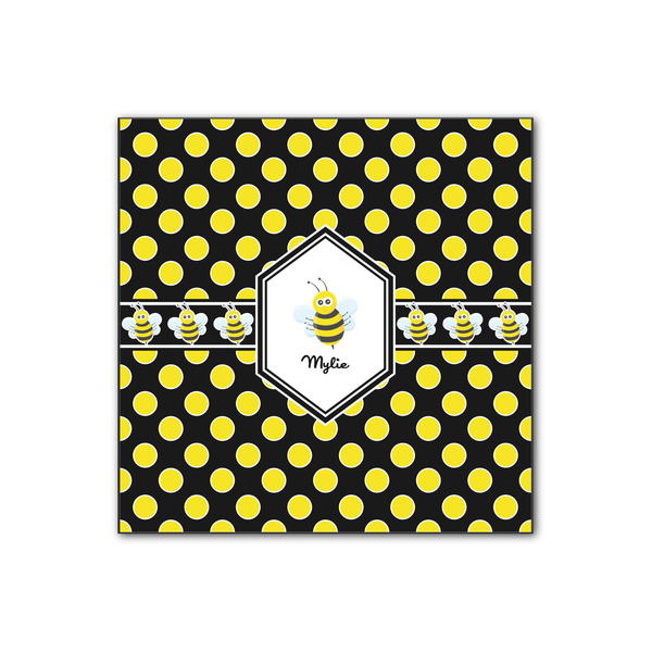 Custom Bee & Polka Dots Wood Print - 12x12 (Personalized)