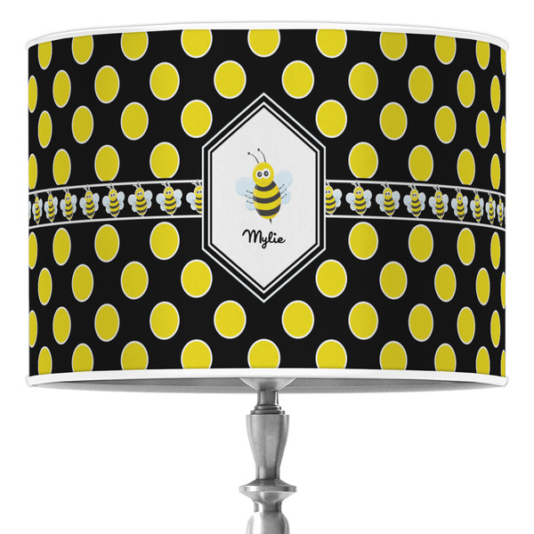 Custom Bee & Polka Dots 16" Drum Lamp Shade - Poly-film (Personalized)