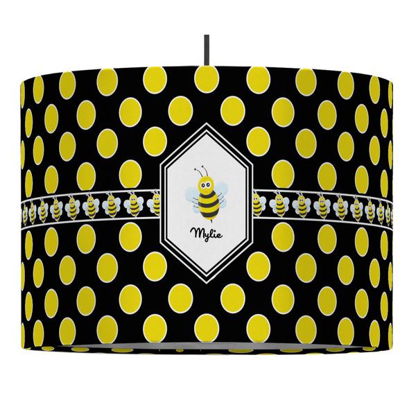Custom Bee & Polka Dots 16" Drum Pendant Lamp - Fabric (Personalized)