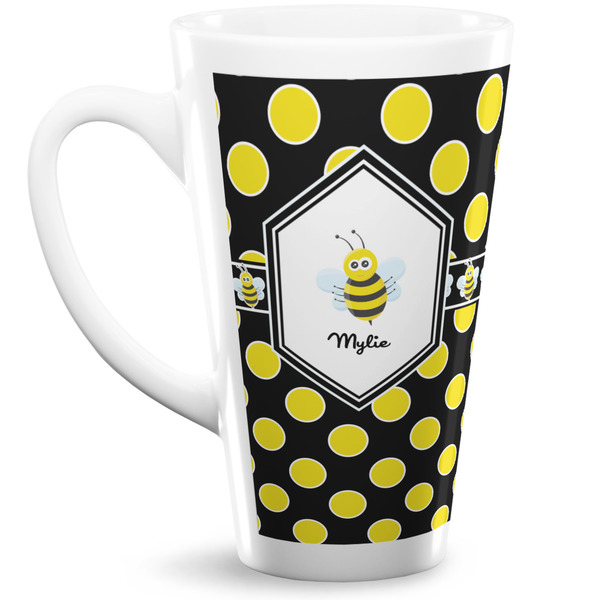 Custom Bee & Polka Dots 16 Oz Latte Mug (Personalized)