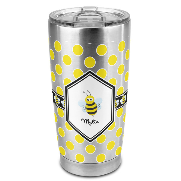 Custom Bee & Polka Dots 20oz Stainless Steel Double Wall Tumbler - Full Print (Personalized)