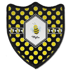 Bee & Polka Dots Iron On Shield Patch B w/ Name or Text