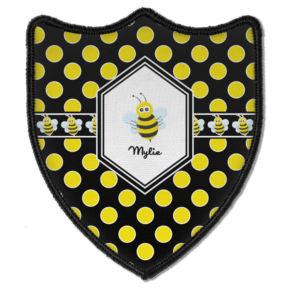 Custom Bee & Polka Dots Iron On Shield Patch B w/ Name or Text