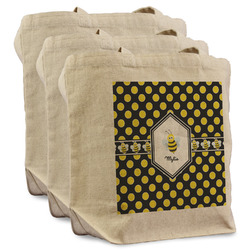 Bee & Polka Dots Reusable Cotton Grocery Bags - Set of 3 (Personalized)