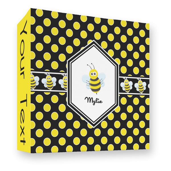 Custom Bee & Polka Dots 3 Ring Binder - Full Wrap - 3" (Personalized)