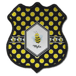 Bee & Polka Dots Iron On Shield Patch C w/ Name or Text