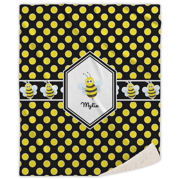 Custom Bee & Polka Dots Sherpa Throw Blanket - 50"x60" (Personalized)