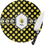 Bee & Polka Dots Round Glass Cutting Board - Small (Personalized)