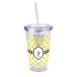 Bee & Polka Dots 16oz Double Wall Acrylic Tumbler with Lid & Straw - Full Print (Personalized)