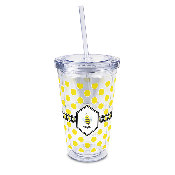 Custom Bee & Polka Dots 16oz Double Wall Acrylic Tumbler with Lid & Straw - Full Print (Personalized)