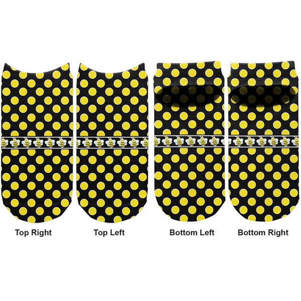 Bee & Polka Dots Adult Ankle Socks - Double Pair - Front and Back - Apvl