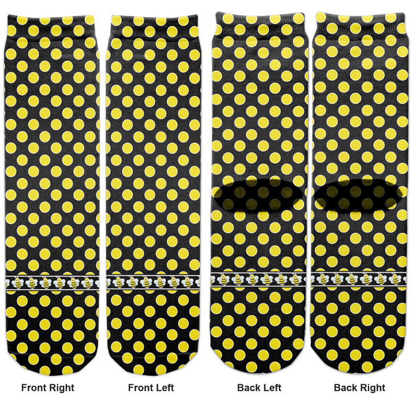 Bee & Polka Dots Adult Crew Socks - Double Pair - Front and Back - Apvl