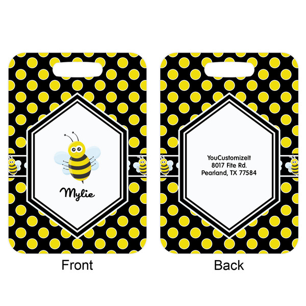 Bee & Polka Dots Aluminum Luggage Tag (Front + Back)
