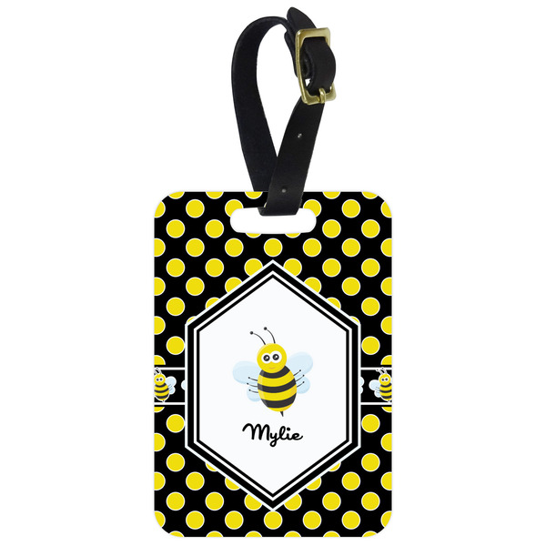 Custom Bee & Polka Dots Metal Luggage Tag w/ Name or Text
