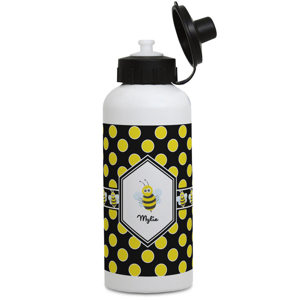 Custom Bee & Polka Dots Water Bottles - Aluminum - 20 oz - White (Personalized)