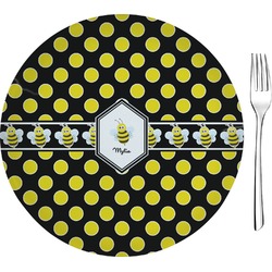 Bee & Polka Dots 8" Glass Appetizer / Dessert Plates - Single or Set (Personalized)