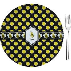 Bee & Polka Dots Glass Appetizer / Dessert Plate 8" (Personalized)