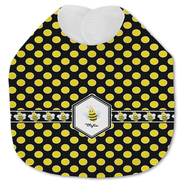Custom Bee & Polka Dots Jersey Knit Baby Bib w/ Name or Text