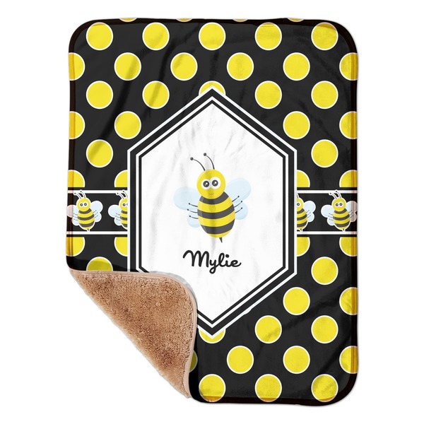 Custom Bee & Polka Dots Sherpa Baby Blanket - 30" x 40" w/ Name or Text