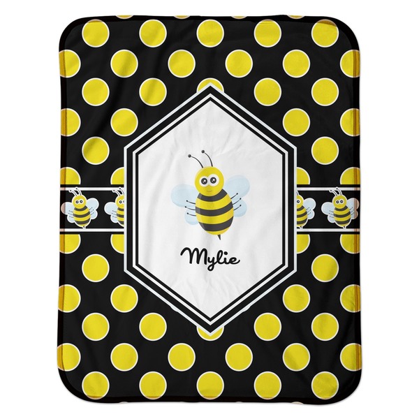 Bee & Polka Dots Baby Sherpa Blanket - Flat