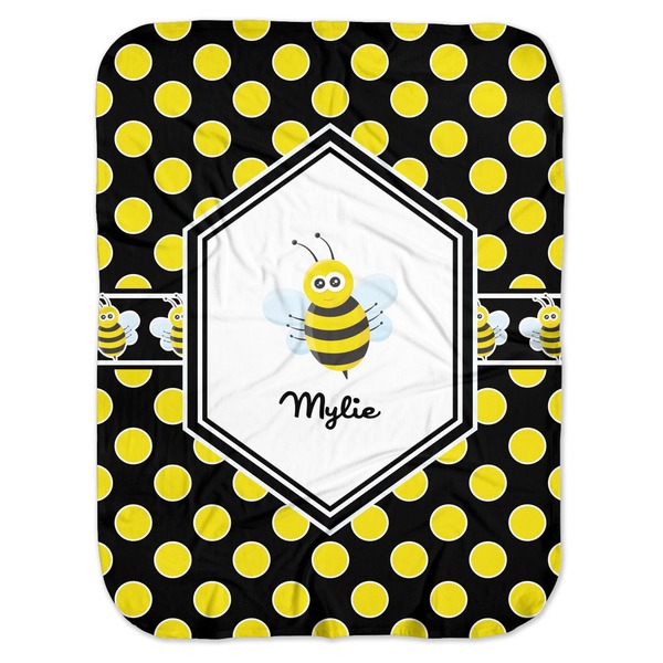 Custom Bee & Polka Dots Baby Swaddling Blanket (Personalized)