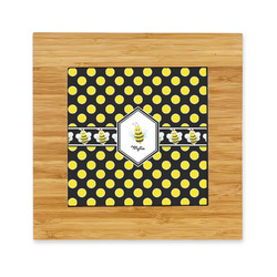 Bee & Polka Dots Bamboo Trivet with Ceramic Tile Insert (Personalized)