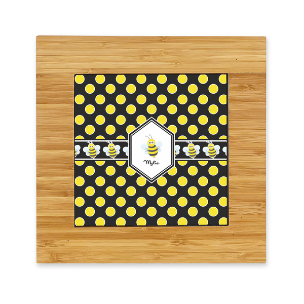 Custom Bee & Polka Dots Bamboo Trivet with Ceramic Tile Insert (Personalized)