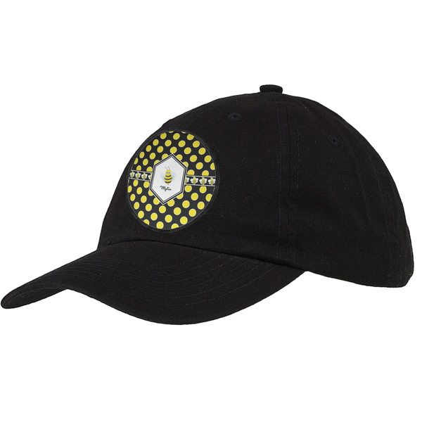 Custom Bee & Polka Dots Baseball Cap - Black (Personalized)
