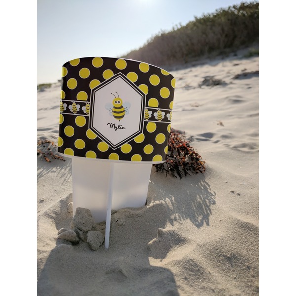 Bee & Polka Dots Beach Spiker white on beach with sand