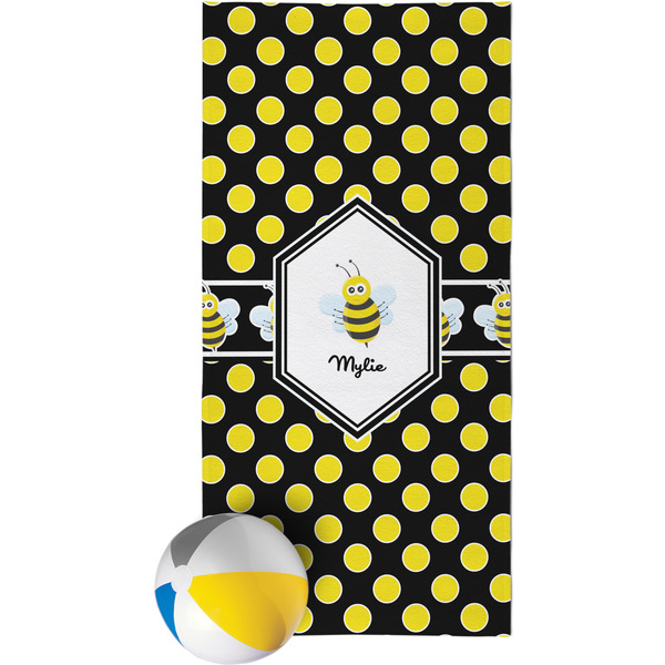 Custom Bee & Polka Dots Beach Towel (Personalized)