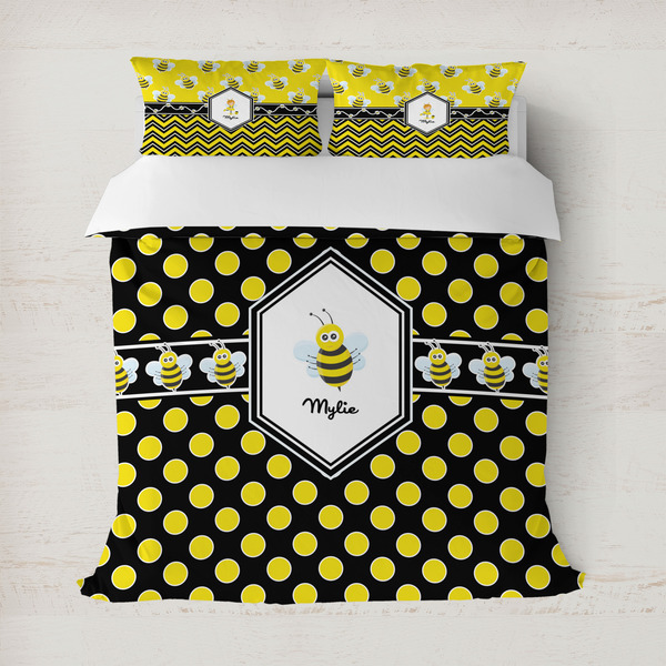 Custom Bee & Polka Dots Duvet Cover Set - Full / Queen (Personalized)