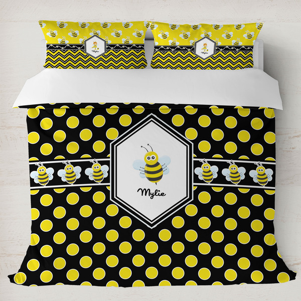 Custom Bee & Polka Dots Duvet Cover Set - King (Personalized)