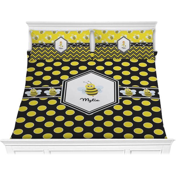 Custom Bee & Polka Dots Comforter Set - King (Personalized)