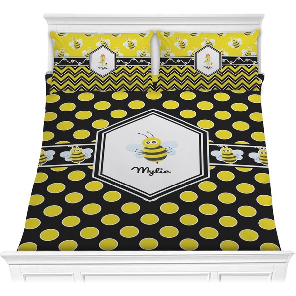 Custom Bee & Polka Dots Comforter Set - Full / Queen (Personalized)