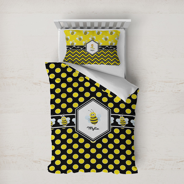 Custom Bee & Polka Dots Duvet Cover Set - Twin XL (Personalized)