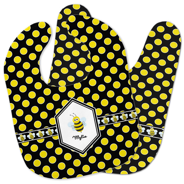 Custom Bee & Polka Dots Baby Bib w/ Name or Text