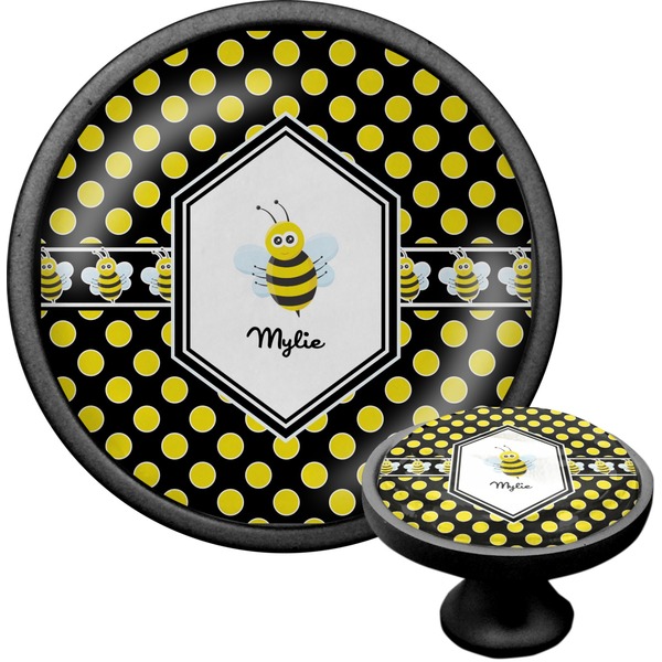 Custom Bee & Polka Dots Cabinet Knob (Black) (Personalized)