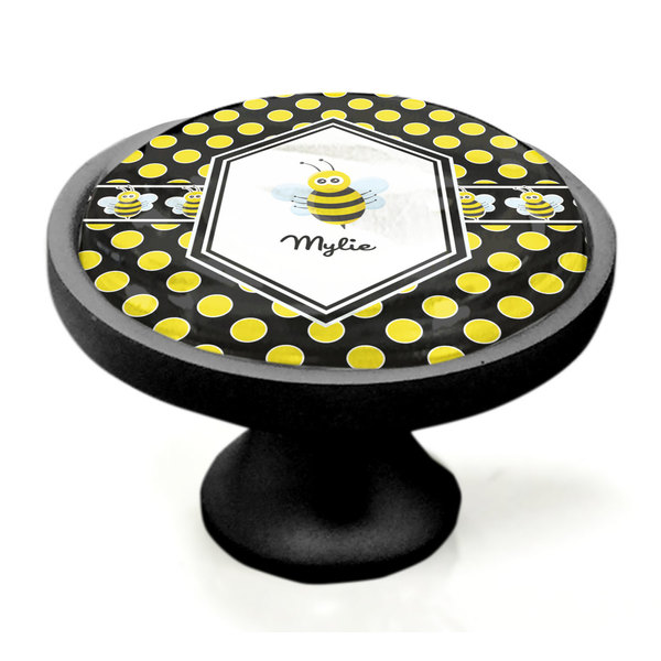 Bee & Polka Dots Black Custom Cabinet Knob (Side)